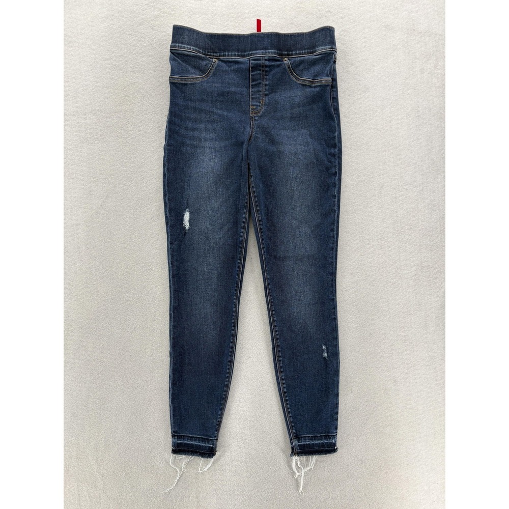 Spanx Jegging Jeans Womens Medium Blue Distressed Raw Hem Pull On Stretch Preppy
